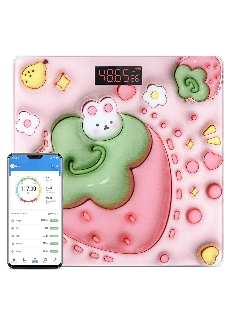 Smart Scale for Body Weight, Digital Bathroom BMI Weighing Bluetooth Fat Scale, Composition Monitor Health Analyzer with Smartphone App, Pink - Image 1